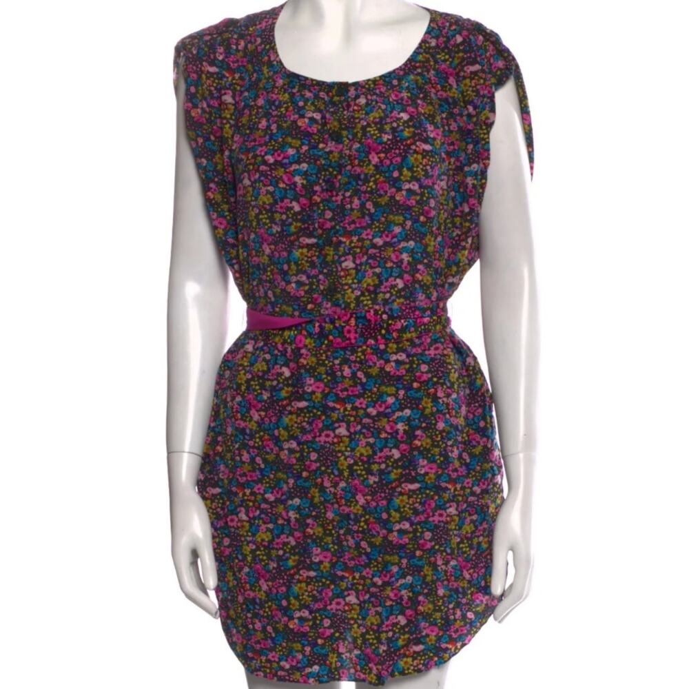 Rebecca Taylor Silk Dress Floral Mini Tie Waist Pullover Oversized Multicolor 4